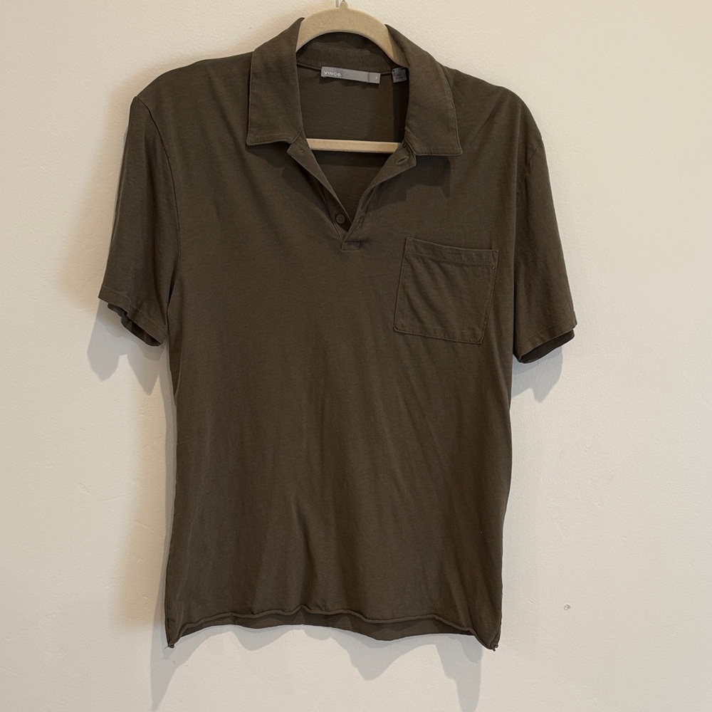 Vince Classic Olive Polo Shirt for Men
